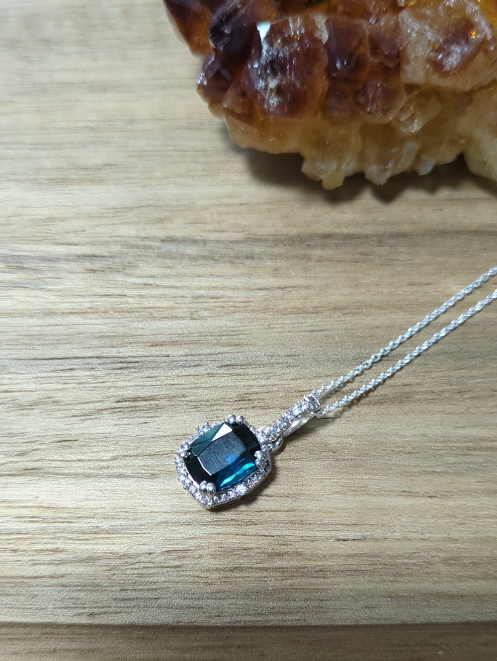 London Blue Topaz Crystal Halo Pendant Necklace